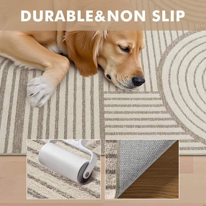 Brown Neutral 8x10 Area Rugs Textured Tufted Rugs for Living Room Bedroom Rug-Carpet Taupe Tan Geometric Moroccan Modern Rug Washable