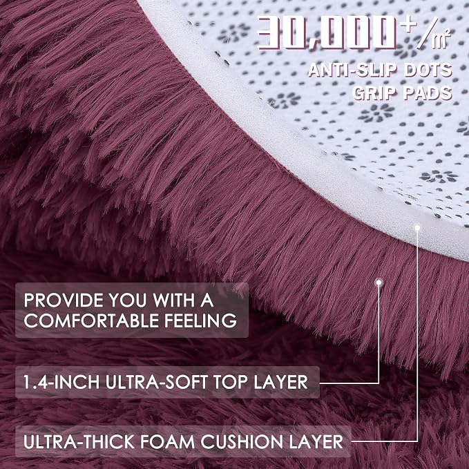 OLANLY 9x12 Machine Washable Large Area Rugs for Living Room, Bedroom, Soft Fluffy Shaggy Bedside Rug, Indoor Floor Carpet for Kids Girls and Boys, Dorms, Nursery, Home Decor Aesthetic, Burgundy