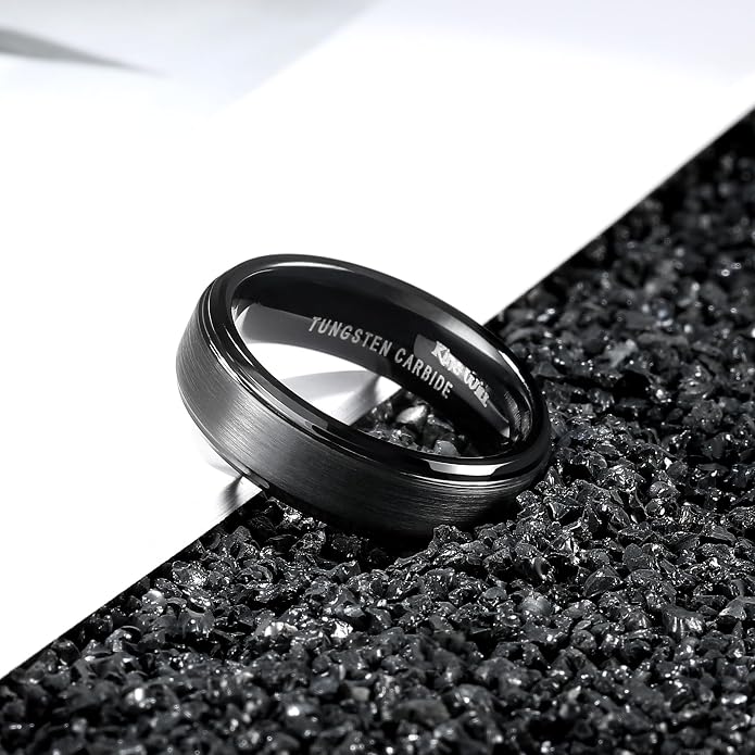 King Will Classic Tungsten Wedding Band for Men, 6/7/8/9/10mm Widths, Polished Finish Step Edge Matte Rings Comfort Fit