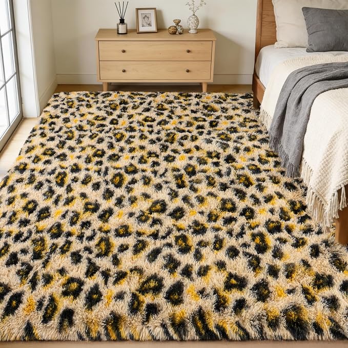 Large Area Rugs for Living Room Bedroom 4x6 Cheetah Fluffy Shag Rugs | Ultra Soft Leopard Shaggy Plush Fuzzy Modern Indoor Throw Floor Carpet for Kids Girls Boys Dorm Nursery Home Decor Aesthetic