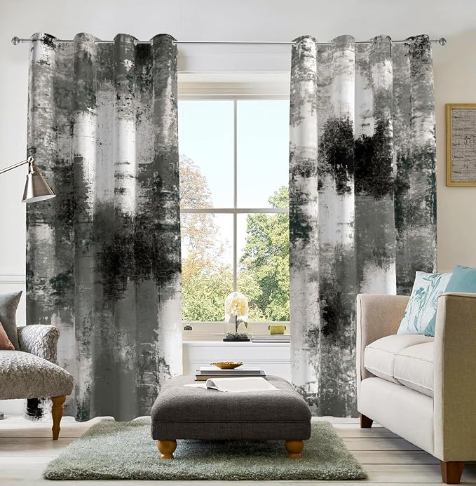 Asuexpect Black Grey Abstract Curtains 2 Panels Abstract Rust Curtain Room Darkening Grommet Window Drapes Modern Decorative Window Treatments for Bedroom Living Room, 52x108 Inches, Black Grey