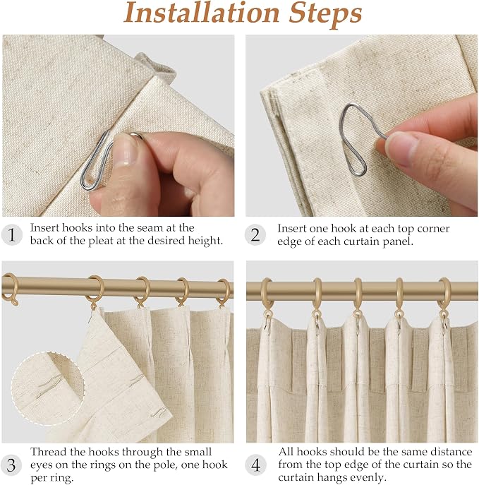 Aersas Beige Pinch Pleated Linen Curtains 84 Inch Length 2 Panels for Living Room Bedroom Cream Semi Sheer Window Curtain Boho Neutral Back Tab Pinch Pleat Drape with Hooks 84 Inches Long