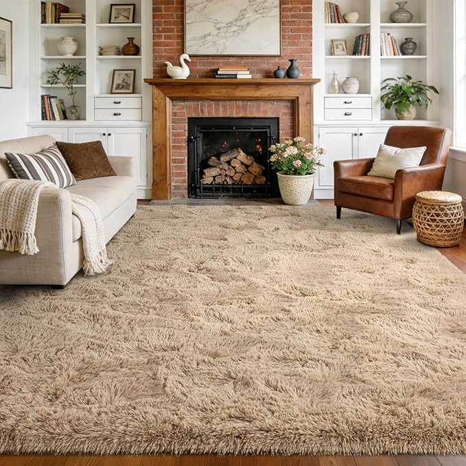 5x7 Area Rugs for Living Room Decor, Non-Slip Shaggy Rugs for Bedroom Kids Playroom Dorm Room, High Pile Ultra Soft Carpet, Beige