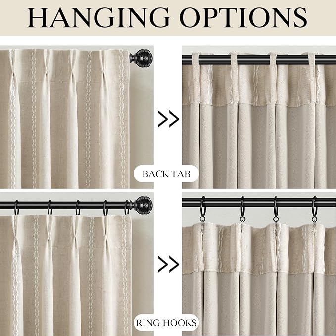 Pinch Pleated Look Blackout Curtains 84 Inch Length, 2 Panels Linen Textured Boho Neutral Drapes for Living Room Bedroom Farmhouse Vintage Rustic Window Curtains with Hooks