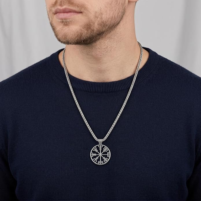 Viking Necklace for Men 925 Sterling Silver Norse Viking Pendant Norse Jewelry for Dad Husband, w/Stainless Steel Chain 22"+2"
