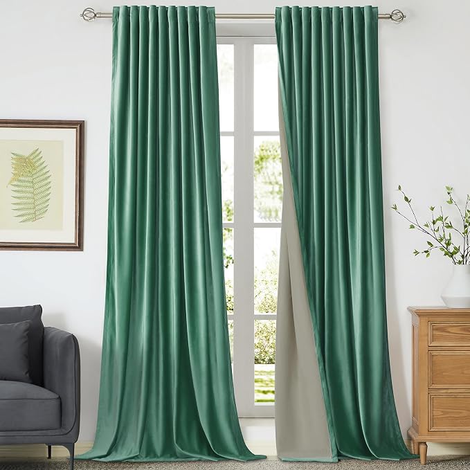 100% Full Blackout Velvet Curtains 102 inch Long for Living Room ,Set of 2 Liner Turquoise Aqua Rod Pocket Back Tab Window Treatment Room Darkening Heavy Decorative Curtains Drapes for Bedroom