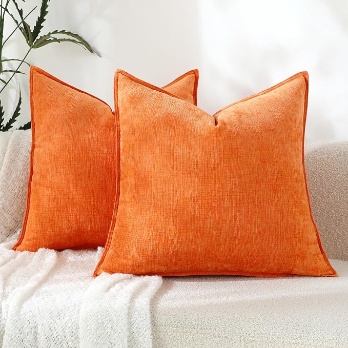 Stellhome Soft Chenille Decorative Pillow Covers 20x20 Inch Natural Orange Boho Farmhouse Neutral Couch Throw Pillows for Bed Sofa Livingroom Pack of 2 Accent Modern Pillowcase Home Decor