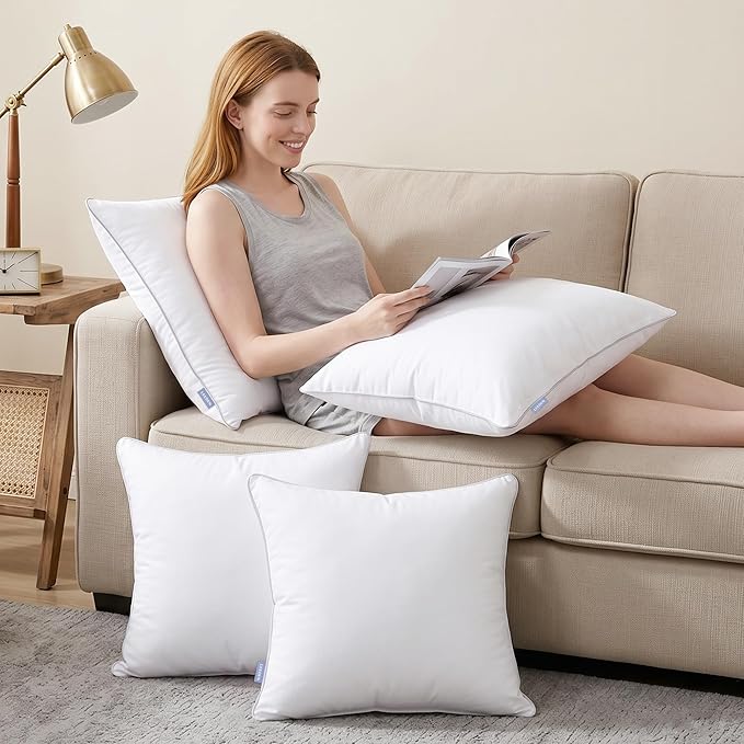Leeden 20 x 20 Pillow Inserts (Set of 2) - Throw Pillow Inserts with 100% Cotton Cover - 20 Inch Square Decorative Pillows for Sofa, Couch, Bed and Home Decor