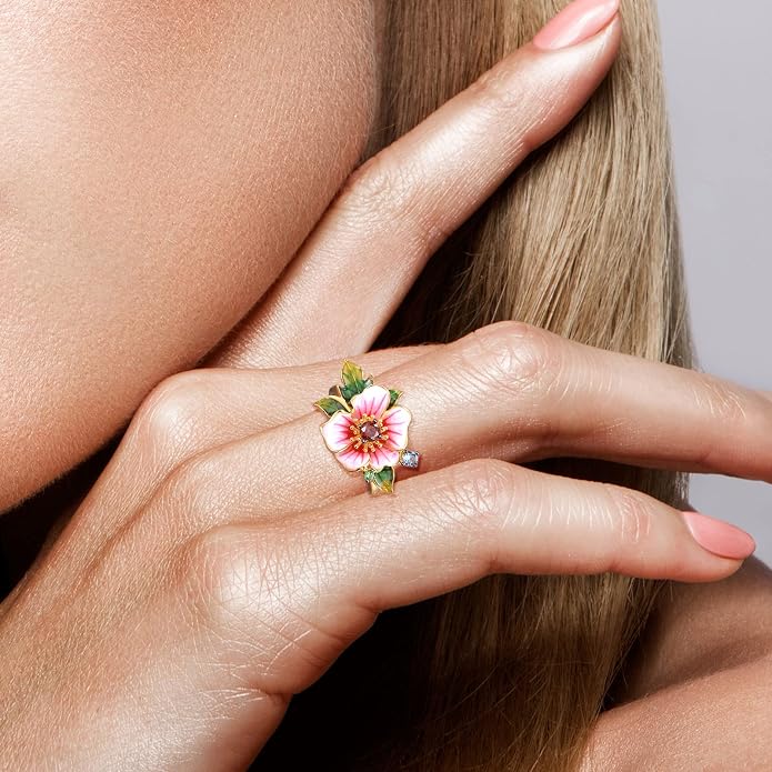 Santuzza 925 Sterling Silver Enamel Flower Statement Ring for Women