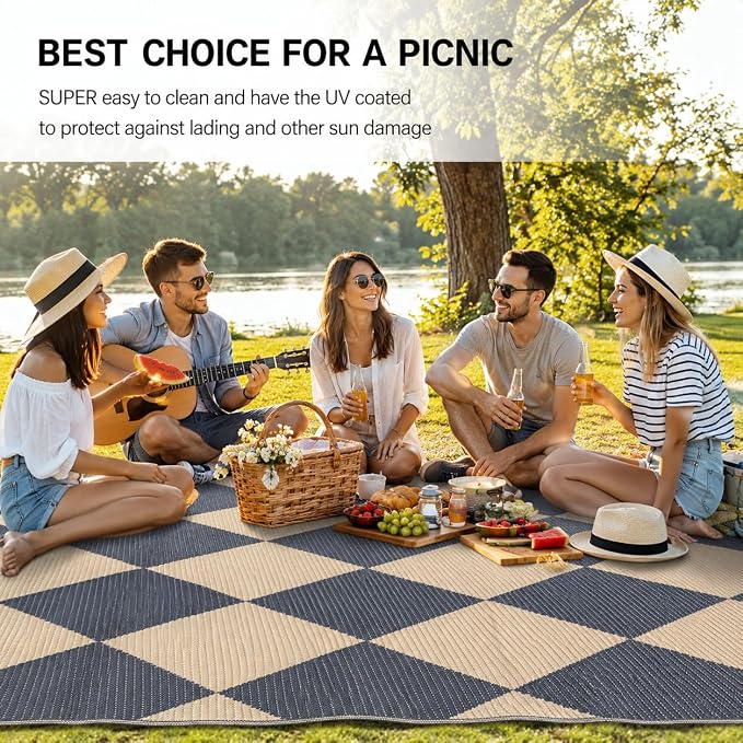fifame Outdoor Camping Rugs, 9x12 Outdoor Rug Patios Clearance Plastic Straw Rug Weatherproof Reversible Mats, Large Floor Mat for Outdoors, RV, Patio, Backyard, Deck, Picnic, Beach, Trailer, Camping