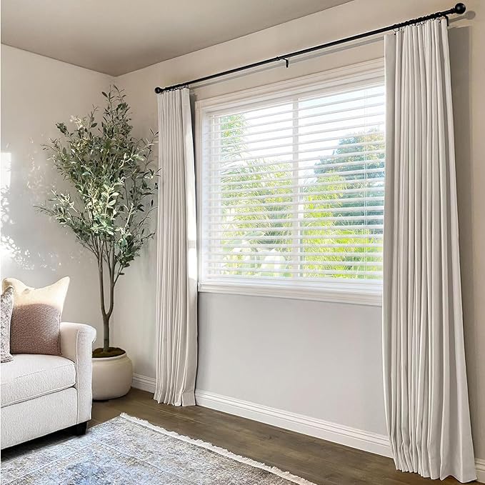 INOVADAY 100% Blackout Curtains for Bedroom, Black Out Curtains 108 Inch Long, Clip Rings Linen Blackout Drapes, Thermal Insulated Room Darkening for Living Room, 2 Panels - Beige,W50xL108