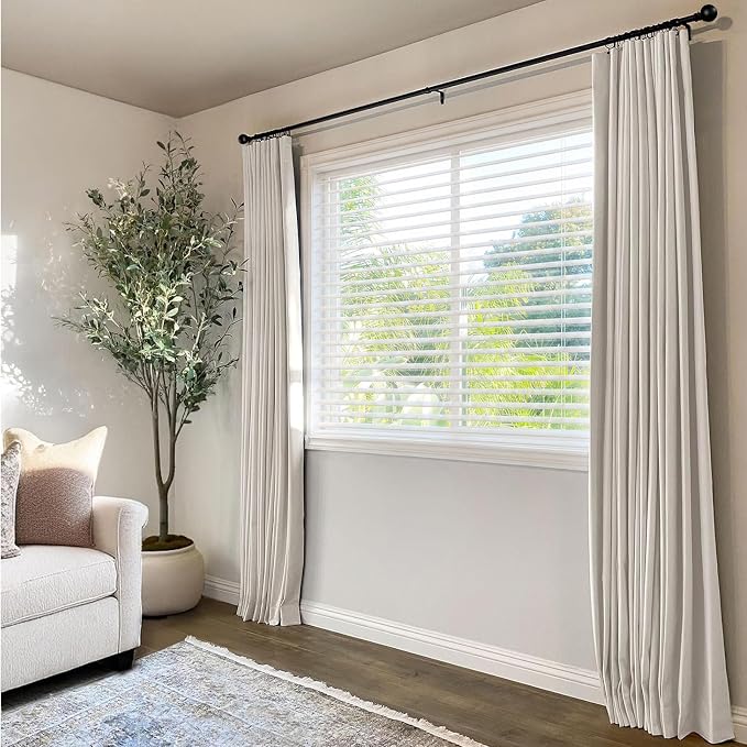 INOVADAY 100% Blackout Curtains for Bedroom, Black Out Curtains 102 Inch Long, Clip Rings Linen Blackout Drapes, Thermal Insulated Room Darkening for Living Room, 2 Panels - Beige,W50xL102