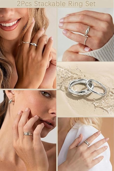 Gold Rings for Women Men Non Tarnish, Waterproof Chunky 14K Gold Plated Dainty Stackable Rings Trendy Statement Pinky Thumb Rings Engagement Eternity Wedding Band Ring Stacking Gold Jewelry Size 3 4 5 6 7 8 9 10 11
