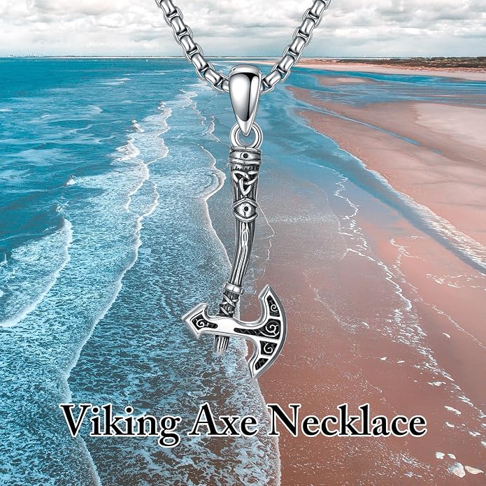 Viking Axe Necklace 925 Sterling Silver Norse Viking Jewelry Gift for Men Women