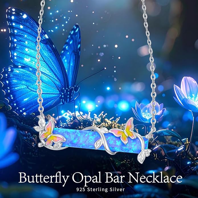 Bar Opal Leaf Necklace For Women S925 Sterling Silver White Opal Pendant with Leaf Charm Bar Pendant Jewelry Gift For Mom Daughter Wife