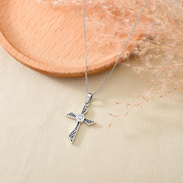 Cross Necklace for Women 925 Sterling Silver Crucifix Pendant Christian Cross Jewelry for Women Men
