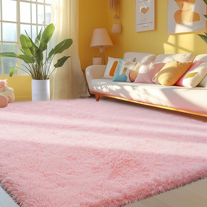 Topmaxcs Pink Fluffy Area Rugs 4x6: Fluffy Furry Area Rugs for Bedroom- Ultra Soft Fuzzy Pink Rugs- High Pile Plush Rugs for Bedroom, 4x6
