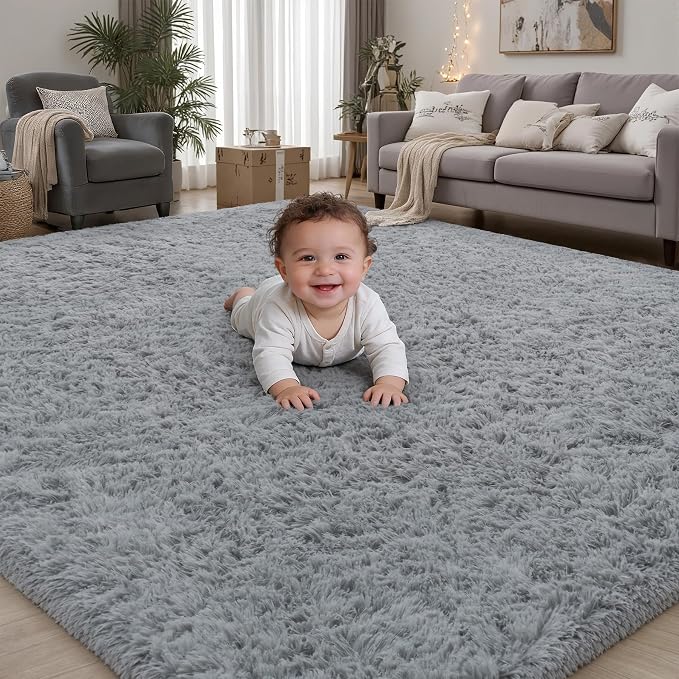 Area Rug for Living Room Bedroom: 5x7 Grey Soft Fluffy Shag Upgrade Non-Slip High Pile Carpet Large Fuzzy Plush Indoor Floor Decor Shaggy Rug for Kid Boys Girls Dorms Playroom Nursery Modern Home