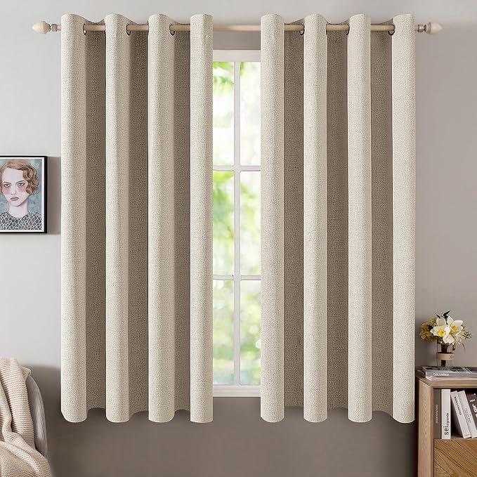 MIULEE Linen Curtains for Bedroom 100% Blackout Thermal Insulated Stone Grommet Room Darkening Curtains & Drapes Fall Decor for Living Room 52 x 45 Inch (2 Panels)