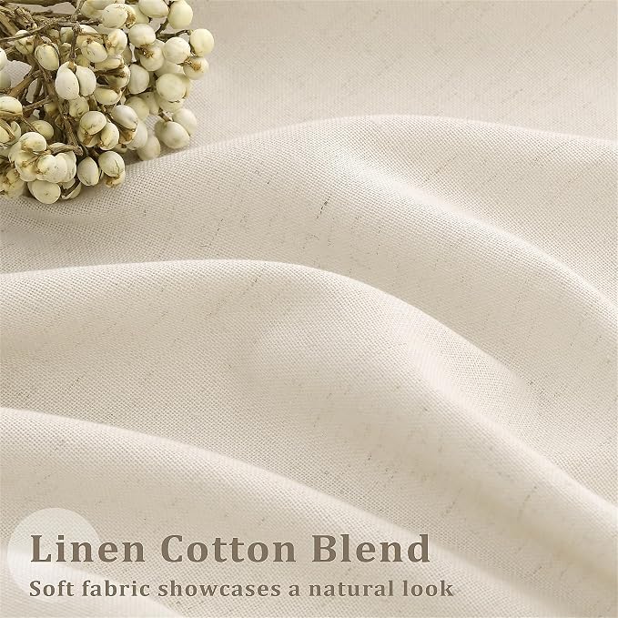 Extra Wide Pinch Pleated 96 Inch Long Linen Curtains 100 Inches Wide | for Living Room Patio Glass Sliding Door, Light Filtering Semi Sheer, Pinch Pleat , Cream Beige, Ceiling Curtain, 8FT