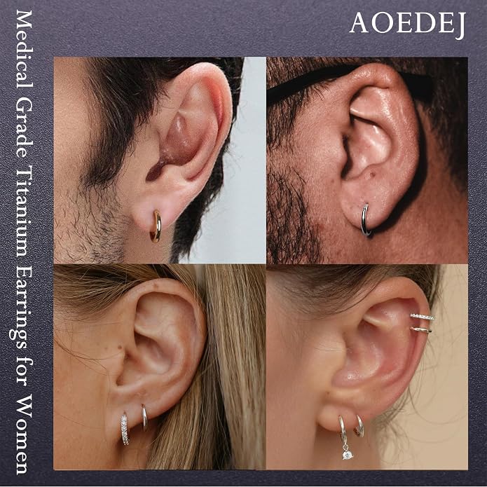 AOEDEJ G23 Titanium Black/Steel Gray/Gold Hoop Earrings 18G Small Huggie Hoop Earrings 8mm/10mm/12mm Cartilage for Sensitive Ears for Multiple Piercing Cartilage Hoop Earring Stack Jewelry
