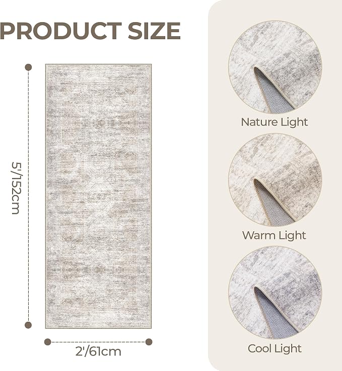 2x5 Rug Runners for Hallways Non Slip,Kitchen Rugs,Taupe | Washable Rugs for Kitchen,Entryway,Bedroom,Bathroom,Nursery Room,Thin,Soft Runner Rug,Stain Resistant Indoor Carpet