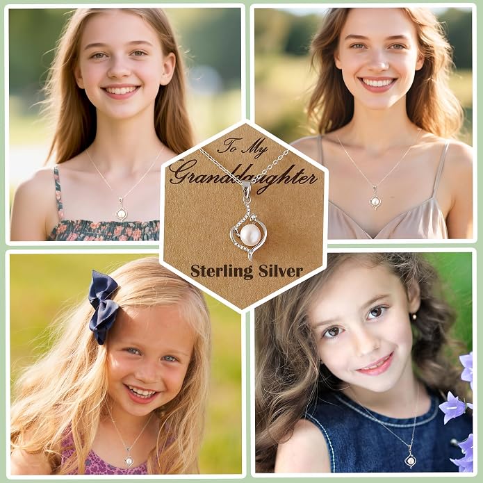 Granddaughter Necklace - Granddaughter Gifts from Grandma, Graduation Gifts for Her, Birthday Christmas Confirmation Wedding Keepsake Jewelry gifts for Granddaughter Teen Girls, Sterling Silver Freshwater Pearl Necklace