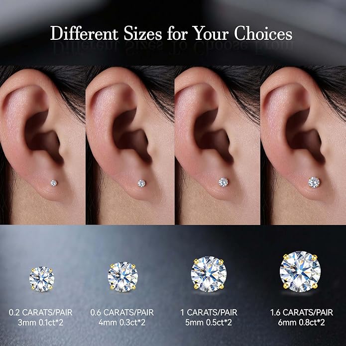 Limerencia Moissanite Internal Thread 18G Titanium Earrings, Hypoallergenic F136 Titanium Flat Back Piercing Studs, VVS1 Lab-created Moissanite Studs for Women Men Tragus Helix Cartilage Conch Labret