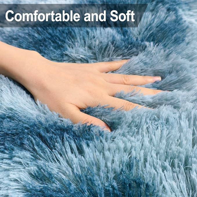 2x6 ft Soft Blue Runner Rugs for Bedroom Living Room Blue Fluffy Rug Plush Shag Carpet Non Slip Washable for Nursery Dorm Fuzzy Bedside Rug Runner for Kids Girls Room Home Decor