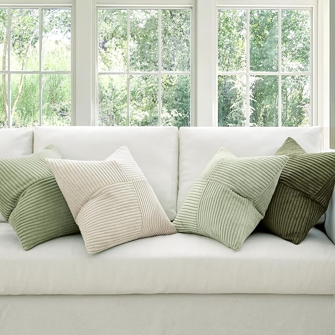 MIULEE Summer Light Green Decorative Throw Pillow Covers 18x18 Inch Set of 4 Boho Farmhouse Cushion Covers Mordern Classic Pillow Cases Soft Corduroy Gradient Home Decor for Couch Sofa Living Room Bed
