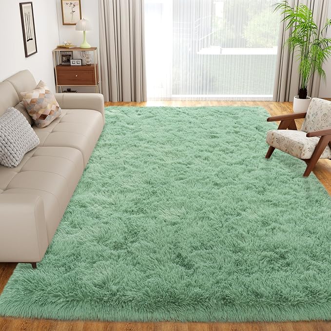Soft Fluffy Sage Green Rug for Living Room Bedroom, 5x7 Shaggy Area Rugs | Non-Slip Light Green Rug for Nursery Kids Room Dorm Room Home Decor, Indoor Plush Floor Carpet