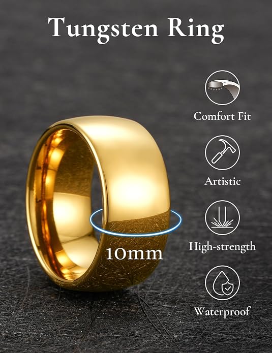 King Will Men's Women's Tungsten Carbide Ring 24k Gold Plated Rose Gold Plated Domed Polished Finish Wedding Band