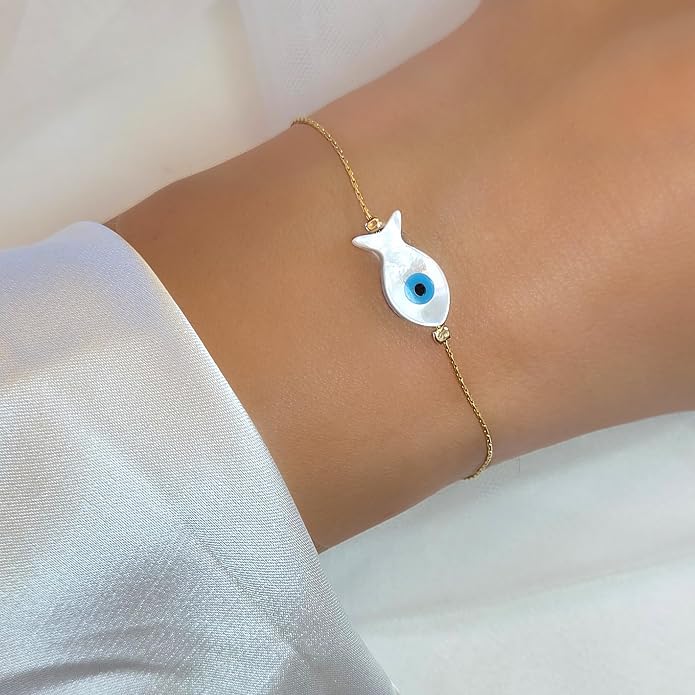 Minimalist Evil Eye Charm Bracelet – Handmade Delicate Good Luck Jewelry for Women – Adjustable 6.5” + 1” Extender