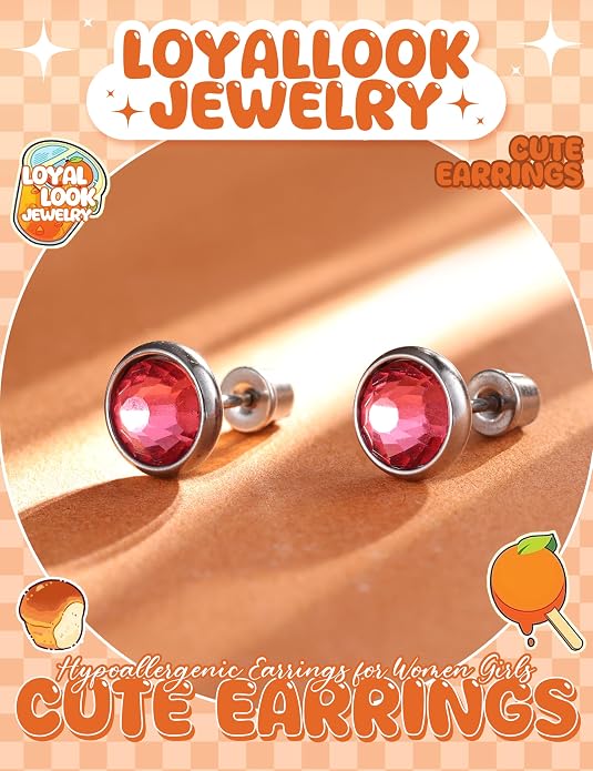 LOYALLOOK 14Pairs Hypoallergenic Screwback Earrings for Women Girls Tiny CZ Pearl Ball Heart Flower Screw Back Earring Studs 316L Stainless Steel Stud Earrings Flatback 20G Over 3 Years Old
