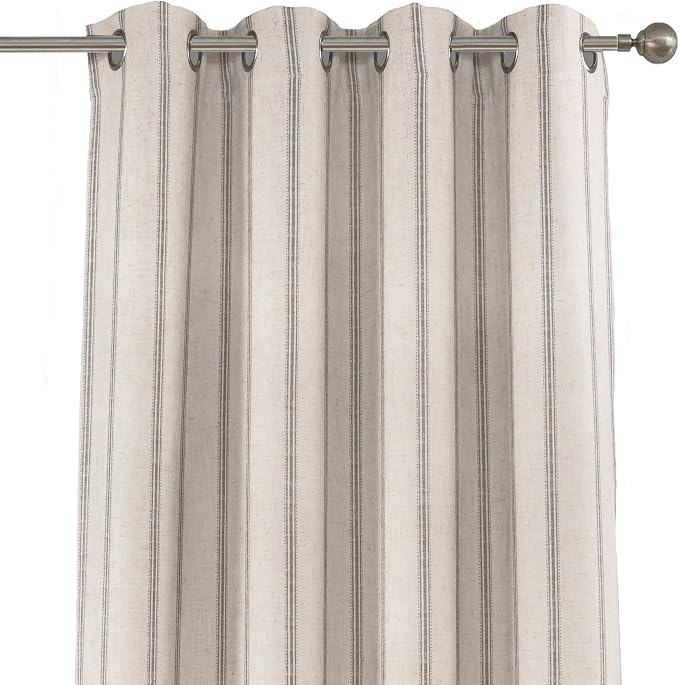 DriftAway Farmhouse Linen Stripe Blackout Curtains, W52xL84, Gray | Blackout, Linen Texture, Stripe Pattern, Grommet, Two Layers, Bedroom Living Room Use, Sound Reducing Design