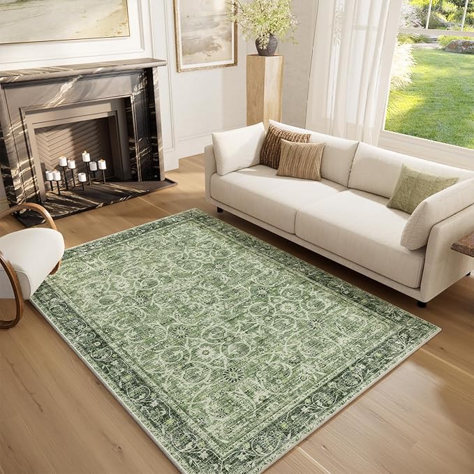 Washable Rugs for Living Room: 5x7 Area Rugs for Bedroom Ultra Soft Non-Slip Stain Resistant Vintage Boho Large Carpet for High-Traffic Dining Room - Farmhouse Decor