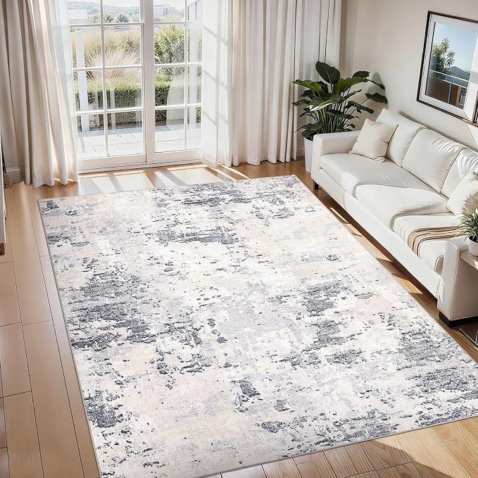 ROYHOME Area Rug 10x13 for Living Room Modern Abstract Accent Faux Wool Low Pile Ultra Soft Rug Stain Resistant Non Slip Non Shedding Throw Rug for Bedroom Home Decor, Grey Taupe