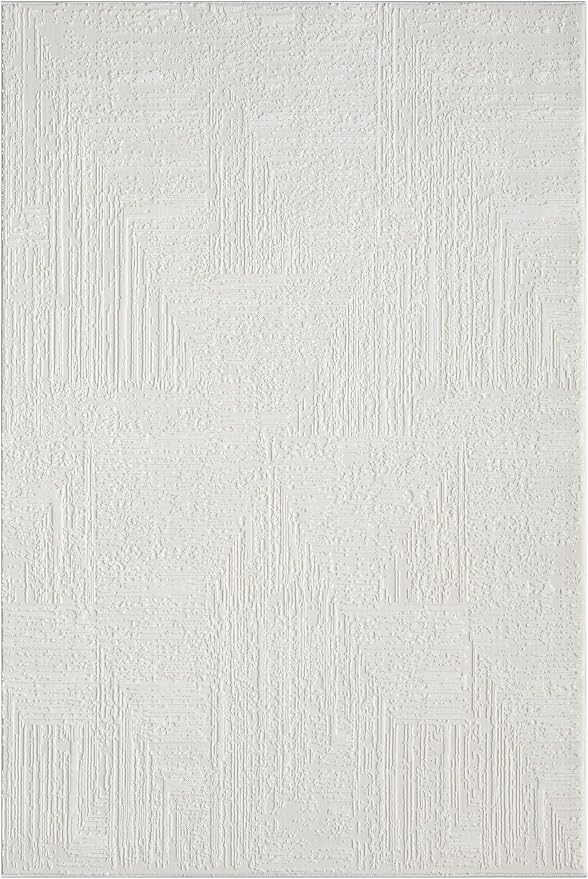 Amy Modern Abstract Area Rug for Living Room, 4x6 Contemporary Textured Geometric Cream Neutral Rug, Stain Resistant Non-Shedding Carpet for Bedroom, Dining Room or Kitchen (4' x 6', Cream)