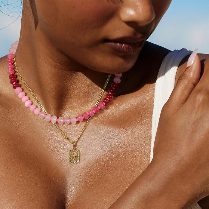KELORIS PATH Beaded Gemstone Necklaces for Women, Boho Colorful Bead Choker Necklace, Natural Stone Handmade Summer Jewelry for Beach