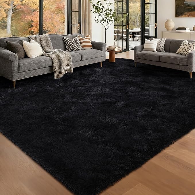 Large Shaggy 6x9 Area Rugs for Living Room Decor, Non-Slip Rugs for Bedroom Kids Playroom Dorm Room, High Pile Ultra Soft Carpet, Black