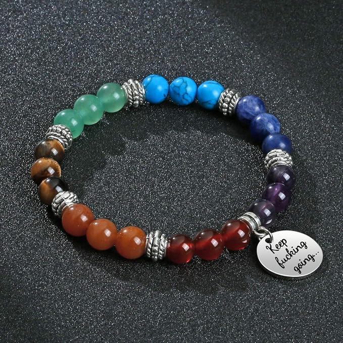 Top Plaza Bundle – 2 Items: 7 Chakra Natural Lava Rock Stones Beads Bracelets Aromatherapy Essential Oil Diffuser Bracelet & 7 Chakra Stone Bead Bracelet Friendship Inspirational Message Charm Bracele