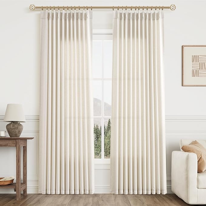 Aersas Natural Pinch Pleat Linen Curtains 84 Inch Length 2 Panels Set for Bedroom Dining Room Semi Sheer Linen Boho Farmhouse Neutral Window Curtains 84 Inches Long for Living Room Nursery 60x84