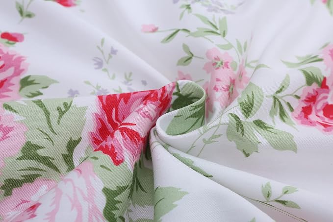 2-Pack Rose Floral Print Pillow Shams with Lace Ruffles Shabby Chic King Size Pillowcases 20" x 36 "Country Vintage Style