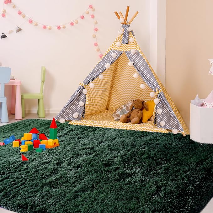 Topmaxcs Green Shag Bedroom Rug - 5x8: Fluffy Area Rug