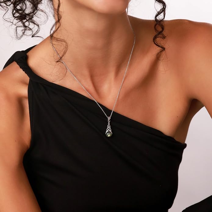 Silvershake 8MM Round Shape Gemstone White Gold Plated or Yellow Gold Plated 925 Sterling Silver Triquetra Celtic Knot Pendant or Pendant with 18 Inches Chain Necklace Jewelry for Women
