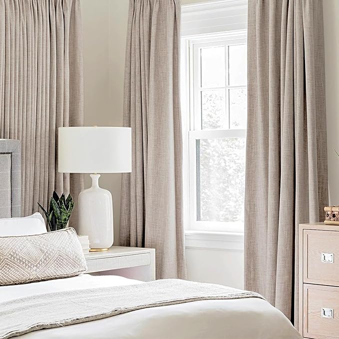 MIULEE Linen Texture Curtains for Bedroom Solid 100% Blackout Thermal Insulated Khaki Curtains Grommet Room Darkening Curtains/Draperies for Living Room 52x120 Inch (2 Panels)