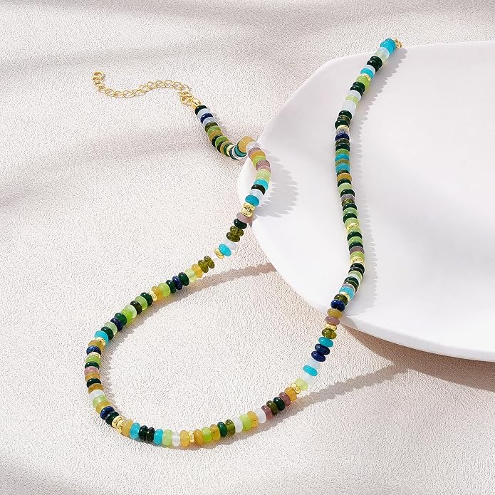 KELORIS PATH Beaded Necklace for Women, Colorful Gemstone Boho Bead Choker for Beach, Trendy Summer Natural Stone Jewelry Gifts