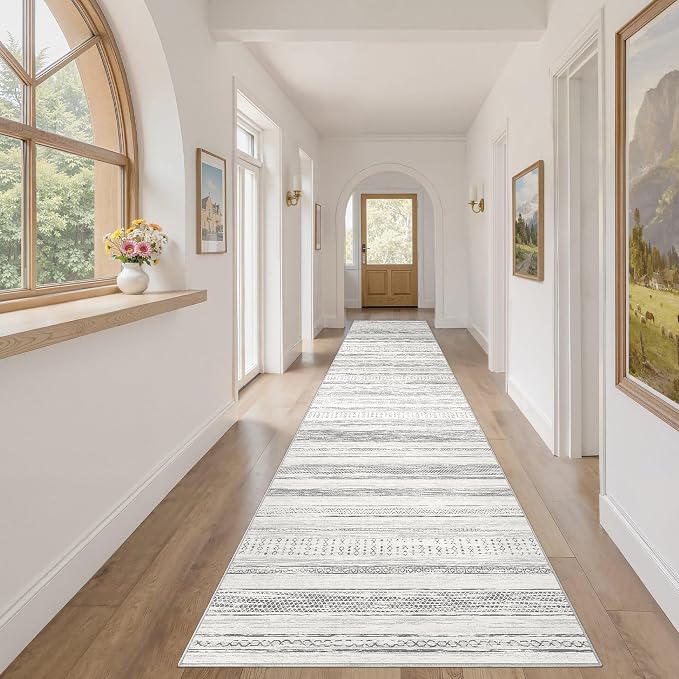 Tortania Area Rug 2x6 Runner Rugs - Washable Soft Neutral Boho Moroccan Farmhouse Rug Indoor Floor Carpet for Living Room Bedroom Kitchen Entryway Under Dining Table Home Office Decor - Light Grey