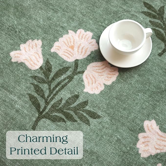 Sage Green 4ft Round Entry Rug - Soft Washable Floral Boho Vintage Scalloped Round Rug for Bedroom Non Slip Stain Resistant Circle Area Rugs for Living Room Entryway Bathroom Nursery Kids Room