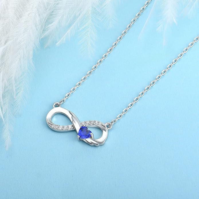 STARCHENIE Infinity Necklace 925 Sterling Silver Angel Wings Heart Birthstone Necklace for Women